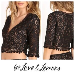 For Love and Lemons Florence Black Lace Crop Top